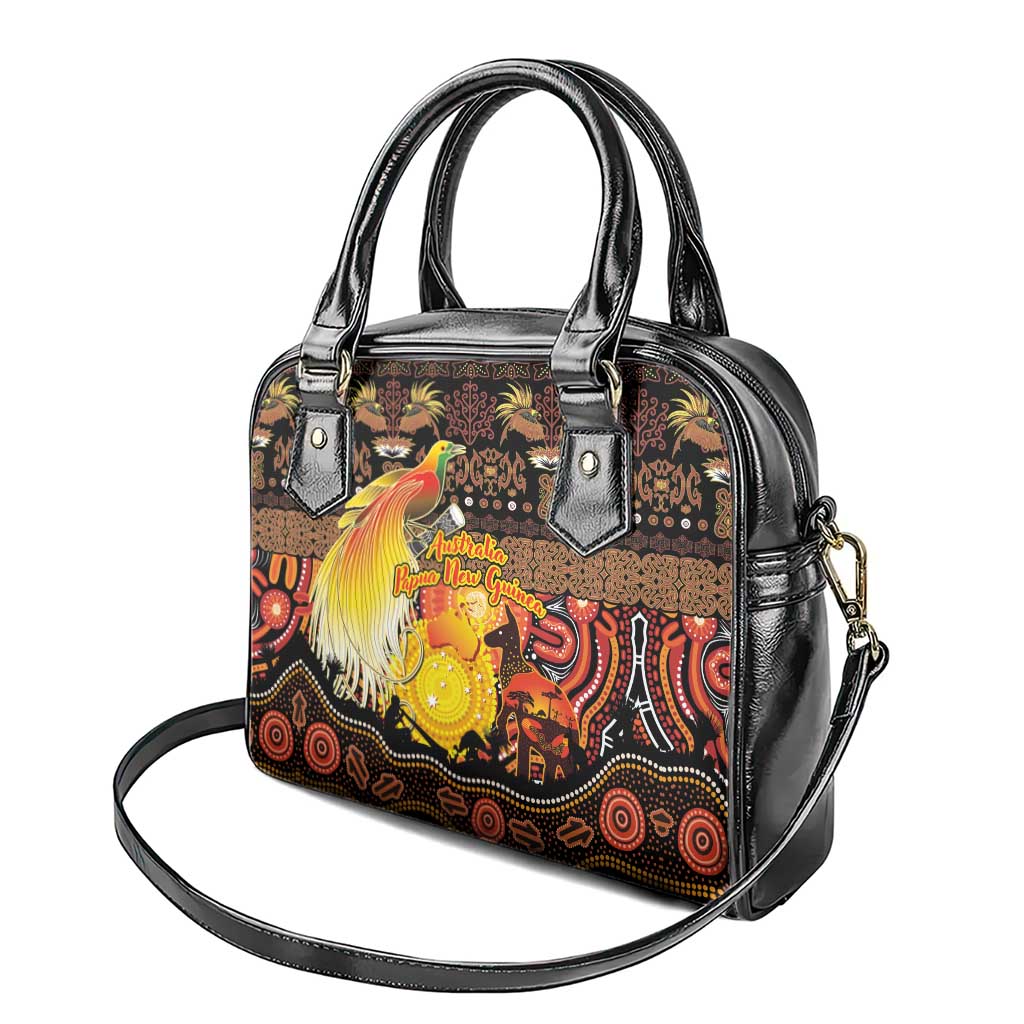 Australia and Papua New Guinea Together Shoulder Handbag Kangaroo Aboriginal Art and Bird-of-paradise Oro Tribal Motifs - Polynesian Pride