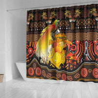 Australia and Papua New Guinea Together Shower Curtain Kangaroo Aboriginal Art and Bird-of-paradise Oro Tribal Motifs LT03 - Polynesian Pride