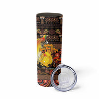 Personalized Australia and Papua New Guinea Together Skinny Tumbler Kangaroo Aboriginal Art and Bird-of-paradise Oro Tribal Motifs - Polynesian Pride
