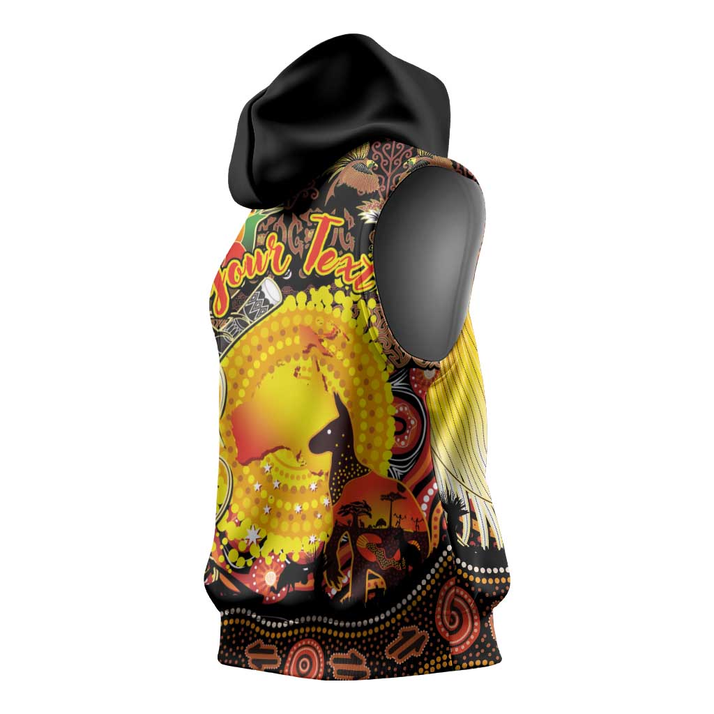 Personalized Australia and Papua New Guinea Together Sleeveless Hoodie Kangaroo Aboriginal Art and Bird-of-paradise Oro Tribal Motifs LT03 - Polynesian Pride