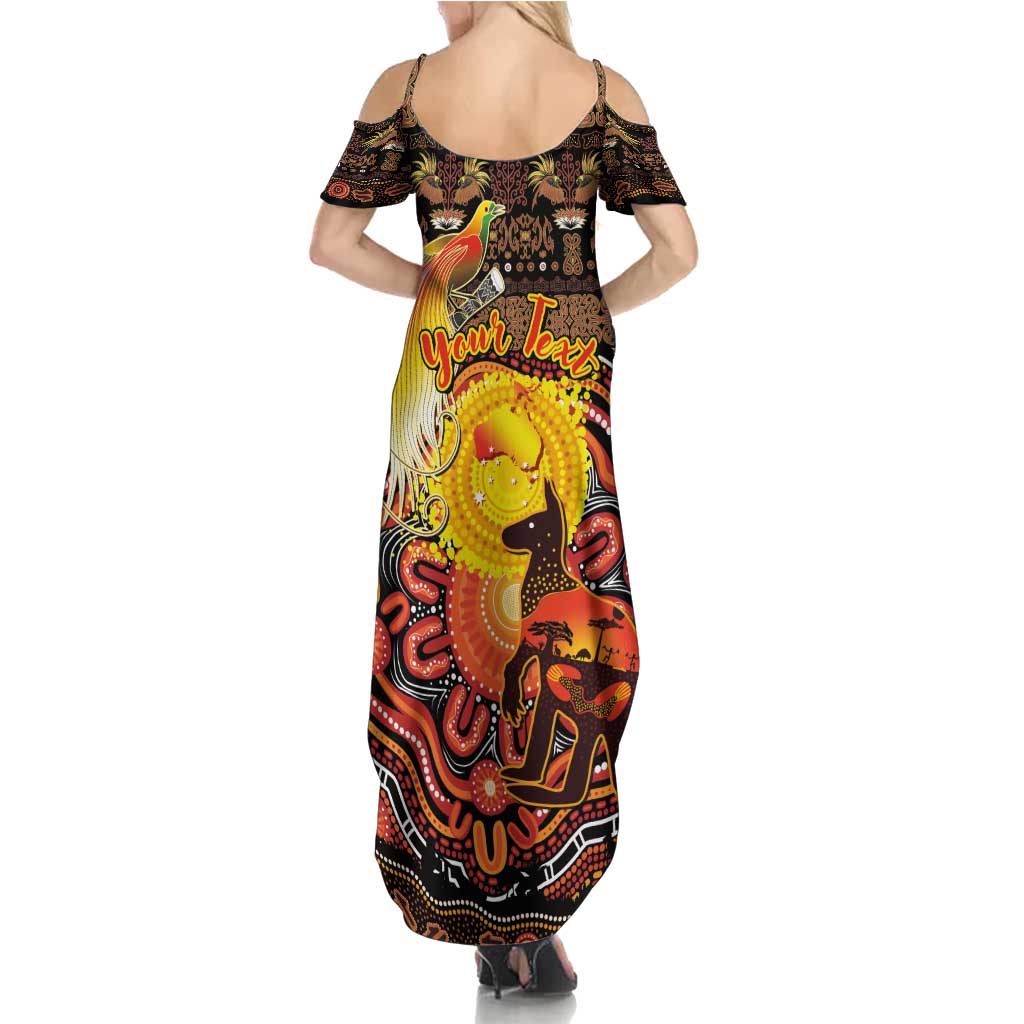 Personalized Australia and Papua New Guinea Together Summer Maxi Dress Kangaroo Aboriginal Art and Bird-of-paradise Oro Tribal Motifs LT03 - Polynesian Pride
