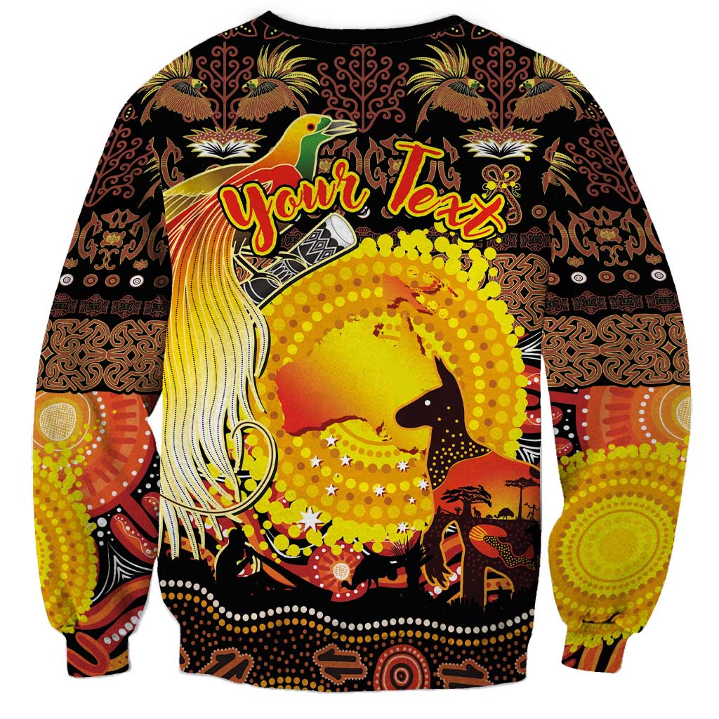 Personalized Australia and Papua New Guinea Together Sweatshirt Kangaroo Aboriginal Art and Bird-of-paradise Oro Tribal Motifs LT03 - Polynesian Pride
