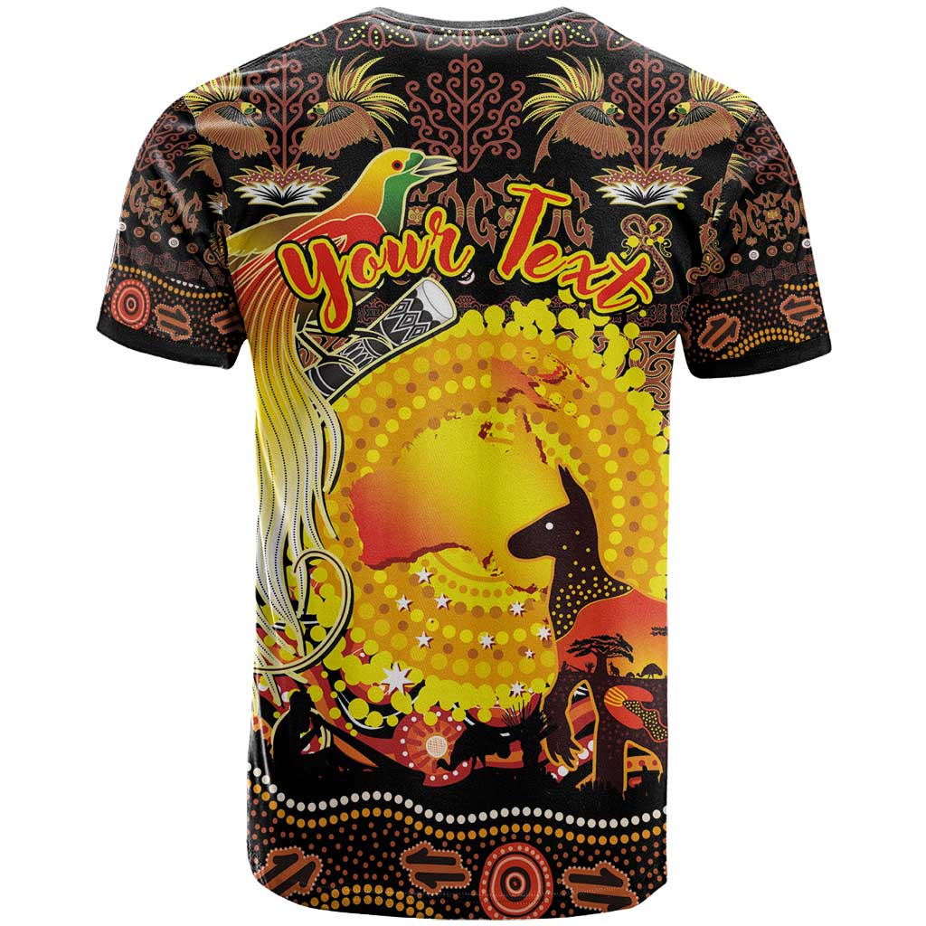 Personalized Australia and Papua New Guinea Together T Shirt Kangaroo Aboriginal Art and Bird-of-paradise Oro Tribal Motifs - Polynesian Pride