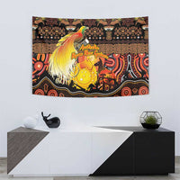 Australia and Papua New Guinea Together Tapestry Kangaroo Aboriginal Art and Bird-of-paradise Oro Tribal Motifs - Polynesian Pride