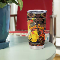 Personalized Australia and Papua New Guinea Together Tumbler Cup Kangaroo Aboriginal Art and Bird-of-paradise Oro Tribal Motifs - Polynesian Pride