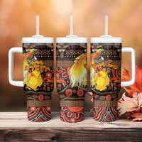 Personalized Australia and Papua New Guinea Together Tumbler With Handle Kangaroo Aboriginal Art and Bird-of-paradise Oro Tribal Motifs - Polynesian Pride