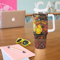 Personalized Australia and Papua New Guinea Together Tumbler With Handle Kangaroo Aboriginal Art and Bird-of-paradise Oro Tribal Motifs - Polynesian Pride