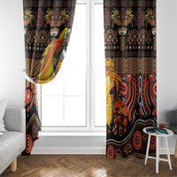 Australia and Papua New Guinea Together Window Curtain Kangaroo Aboriginal Art and Bird-of-paradise Oro Tribal Motifs - Polynesian Pride