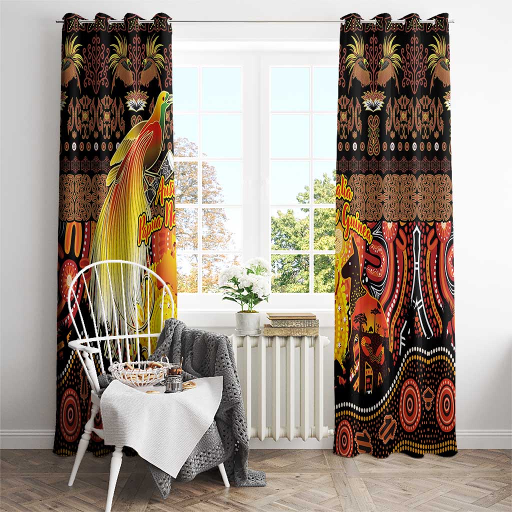 Australia and Papua New Guinea Together Window Curtain Kangaroo Aboriginal Art and Bird-of-paradise Oro Tribal Motifs - Polynesian Pride
