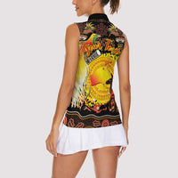 Personalized Australia and Papua New Guinea Together Women Sleeveless Polo Shirt Kangaroo Aboriginal Art and Bird-of-paradise Oro Tribal Motifs LT03 - Polynesian Pride