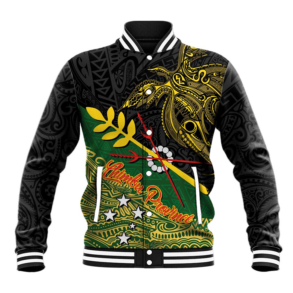 Personalized Chimpu Province Papua New Guinea Baseball Jacket Bird-of-paradise Art Tattoo and Melanesian Motifs LT03 Unisex Black - Polynesian Pride