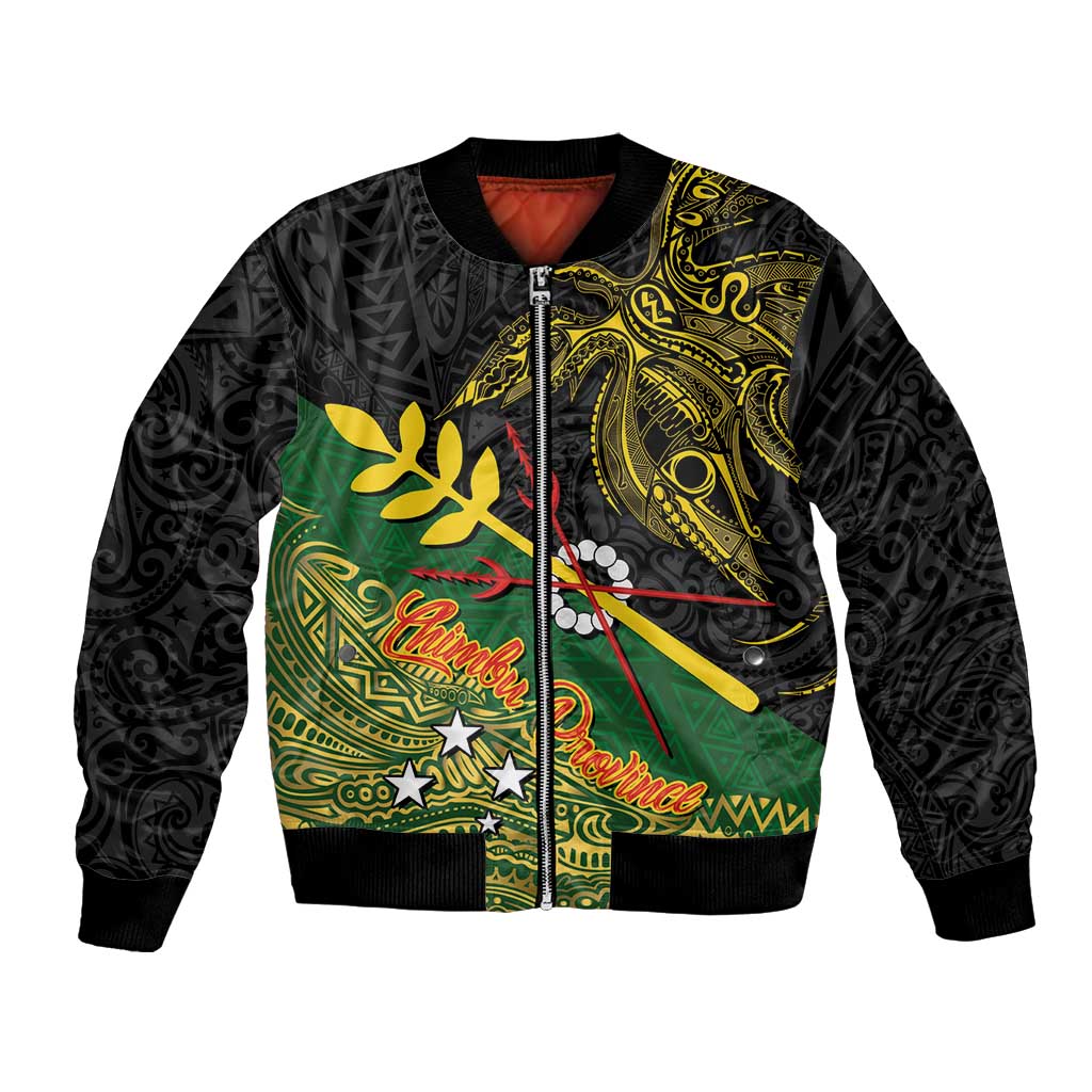 Personalized Chimpu Province Papua New Guinea Bomber Jacket Bird-of-paradise Art Tattoo and Melanesian Motifs LT03 Unisex Black - Polynesian Pride