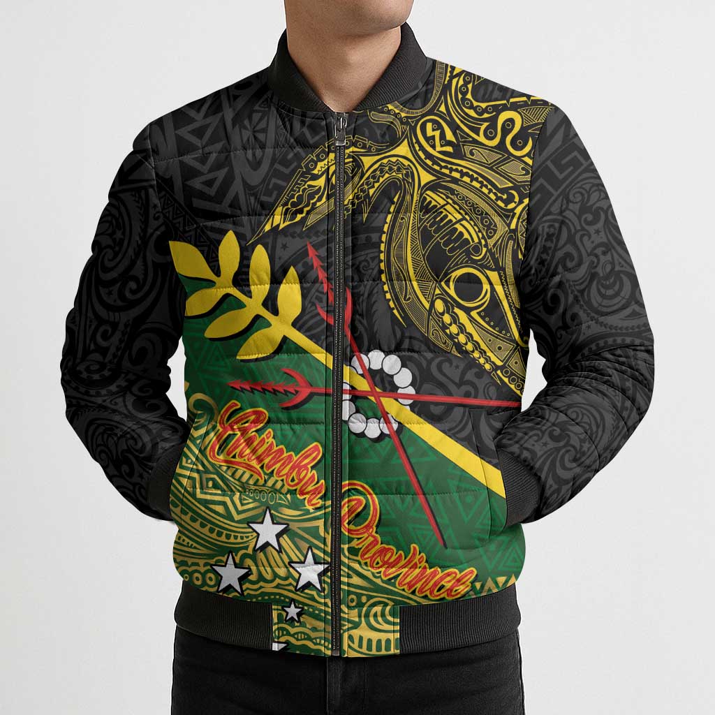 Personalized Chimpu Province Papua New Guinea Bomber Puffer Jacket Bird-of-paradise Art Tattoo and Melanesian Motifs - Polynesian Pride