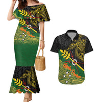 Personalized Chimpu Province Papua New Guinea Couples Matching Mermaid Dress and Hawaiian Shirt Bird-of-paradise Art Tattoo and Melanesian Motifs - Polynesian Pride