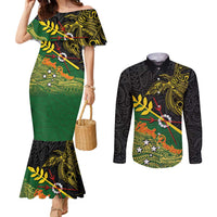 Personalized Chimpu Province Papua New Guinea Couples Matching Mermaid Dress and Long Sleeve Button Shirt Bird-of-paradise Art Tattoo and Melanesian Motifs - Polynesian Pride