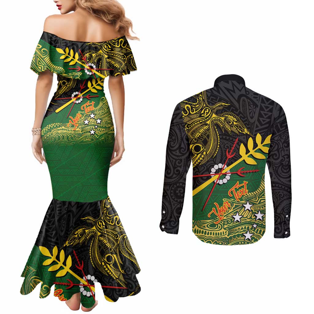 Personalized Chimpu Province Papua New Guinea Couples Matching Mermaid Dress and Long Sleeve Button Shirt Bird-of-paradise Art Tattoo and Melanesian Motifs - Polynesian Pride