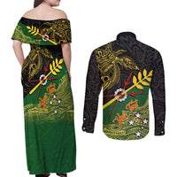 Personalized Chimpu Province Papua New Guinea Couples Matching Off Shoulder Maxi Dress and Long Sleeve Button Shirt Bird-of-paradise Art Tattoo and Melanesian Motifs LT03 - Polynesian Pride