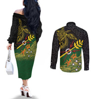 Personalized Chimpu Province Papua New Guinea Couples Matching Off The Shoulder Long Sleeve Dress and Long Sleeve Button Shirt Bird-of-paradise Art Tattoo and Melanesian Motifs LT03 - Polynesian Pride
