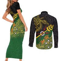 Personalized Chimpu Province Papua New Guinea Couples Matching Short Sleeve Bodycon Dress and Long Sleeve Button Shirt Bird-of-paradise Art Tattoo and Melanesian Motifs LT03 - Polynesian Pride