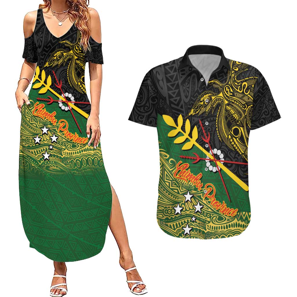 Personalized Chimpu Province Papua New Guinea Couples Matching Summer Maxi Dress and Hawaiian Shirt Bird-of-paradise Art Tattoo and Melanesian Motifs - Polynesian Pride