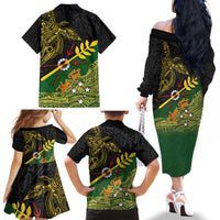 Personalized Chimpu Province Papua New Guinea Family Matching Off The Shoulder Long Sleeve Dress and Hawaiian Shirt Bird-of-paradise Art Tattoo and Melanesian Motifs - Polynesian Pride