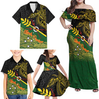 Personalized Chimpu Province Papua New Guinea Family Matching Off Shoulder Maxi Dress and Hawaiian Shirt Bird-of-paradise Art Tattoo and Melanesian Motifs - Polynesian Pride