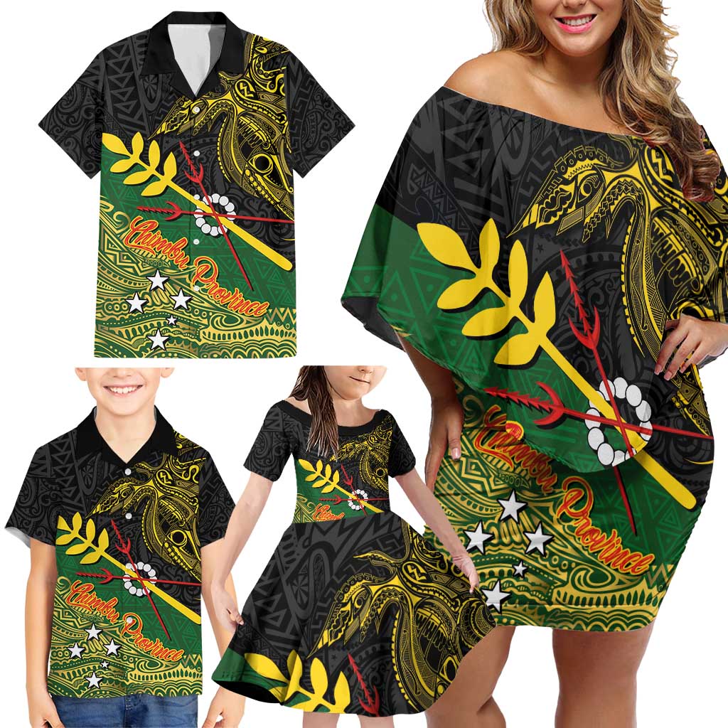 Personalized Chimpu Province Papua New Guinea Family Matching Off Shoulder Short Dress and Hawaiian Shirt Bird-of-paradise Art Tattoo and Melanesian Motifs - Polynesian Pride