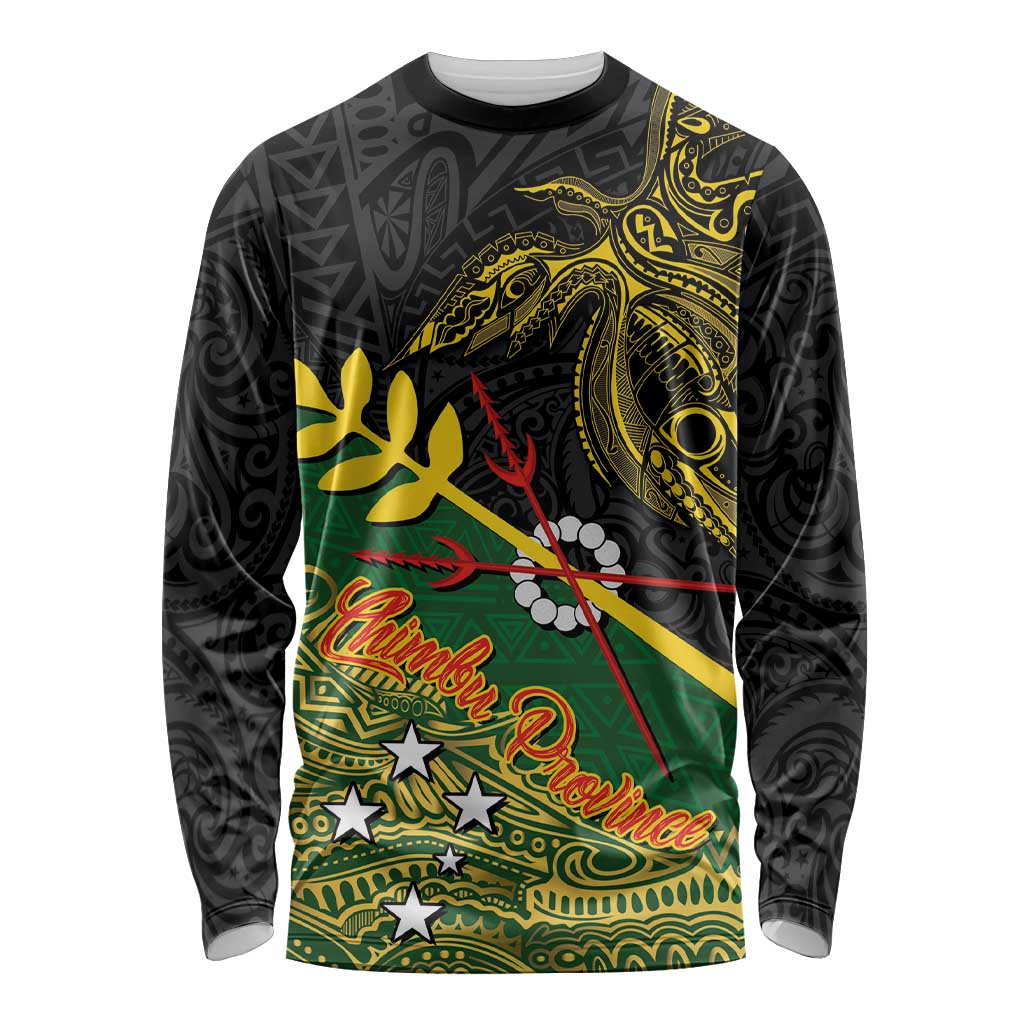 Personalized Chimpu Province Papua New Guinea Long Sleeve Shirt Bird-of-paradise Art Tattoo and Melanesian Motifs LT03 Unisex Black - Polynesian Pride
