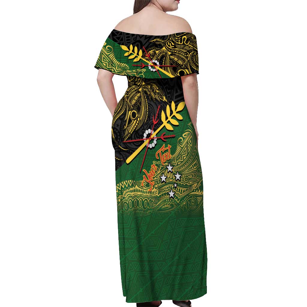 Personalized Chimpu Province Papua New Guinea Off Shoulder Maxi Dress Bird-of-paradise Art Tattoo and Melanesian Motifs LT03 - Polynesian Pride