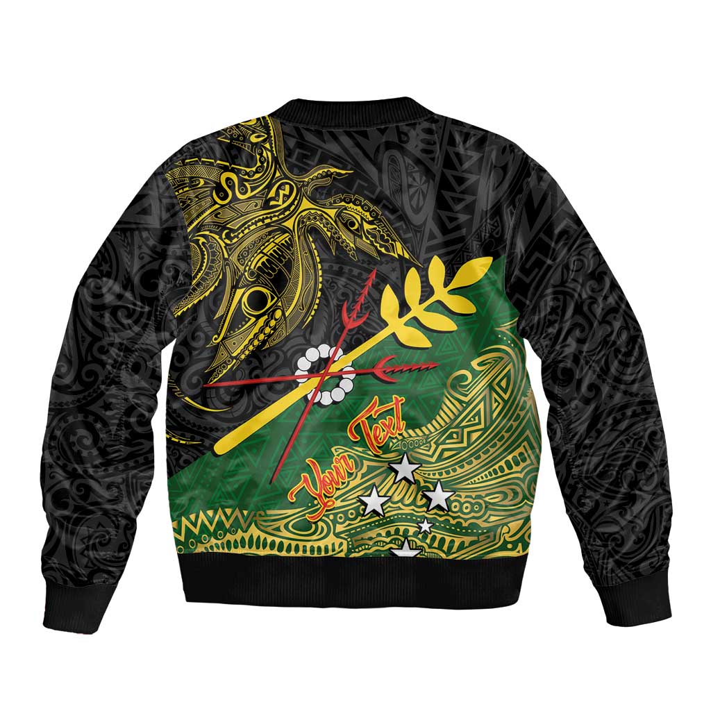 Personalized Chimpu Province Papua New Guinea Sleeve Zip Bomber Jacket Bird-of-paradise Art Tattoo and Melanesian Motifs - Polynesian Pride