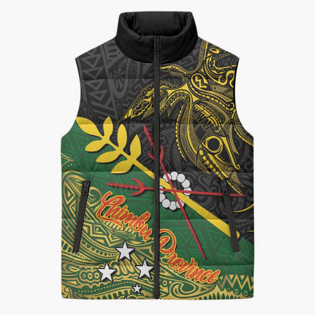 Personalized Chimpu Province Papua New Guinea Sleeveless Puffer Jacket Bird-of-paradise Art Tattoo and Melanesian Motifs - Polynesian Pride