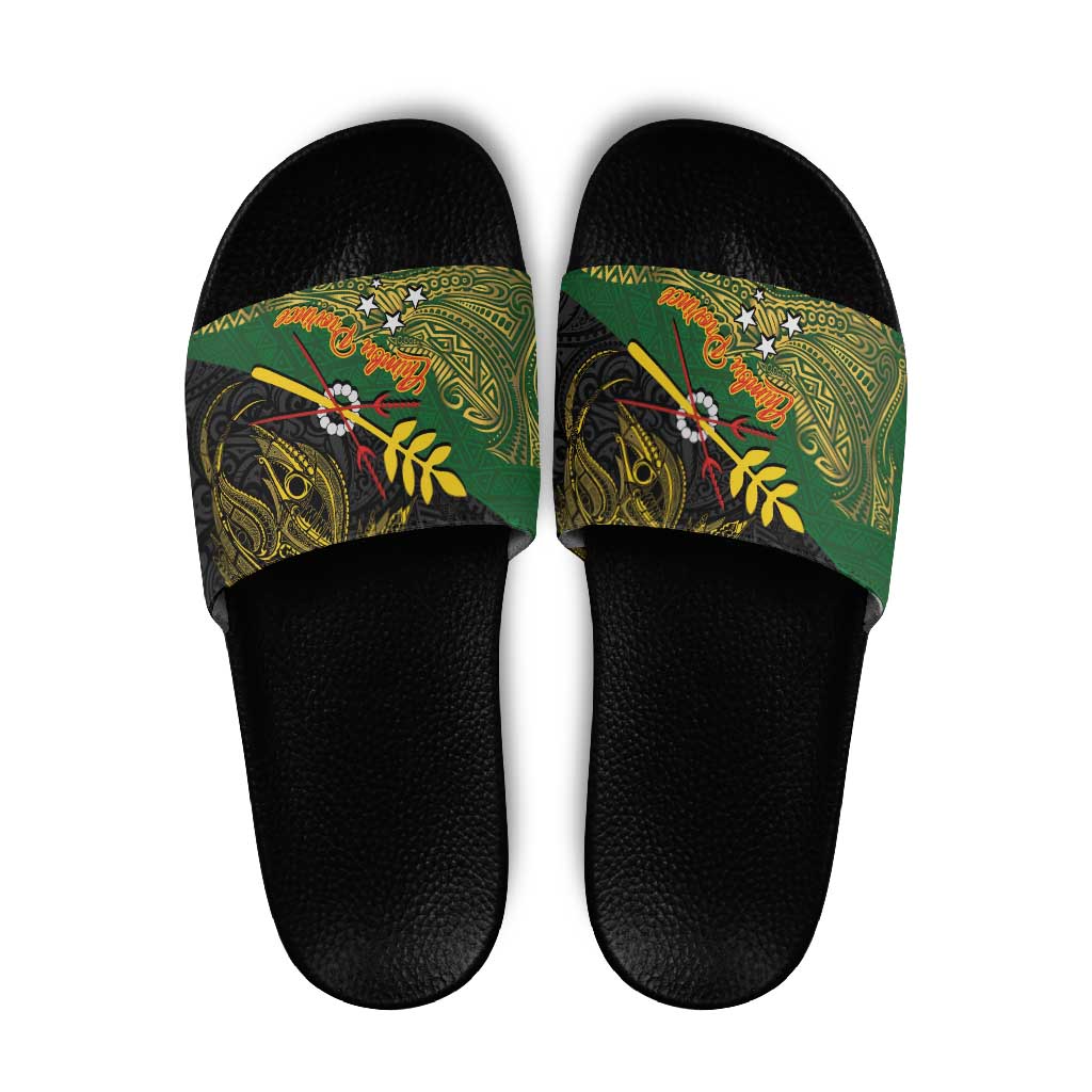 Chimpu Province Papua New Guinea Slide Sandals Bird-of-paradise Art Tattoo and Melanesian Motifs - Polynesian Pride