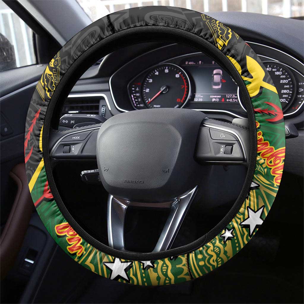 Chimpu Province Papua New Guinea Steering Wheel Cover Bird-of-paradise Art Tattoo and Melanesian Motifs - Polynesian Pride
