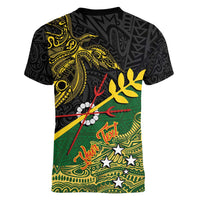 Personalized Chimpu Province Papua New Guinea Women V-Neck T-Shirt Bird-of-paradise Art Tattoo and Melanesian Motifs - Polynesian Pride