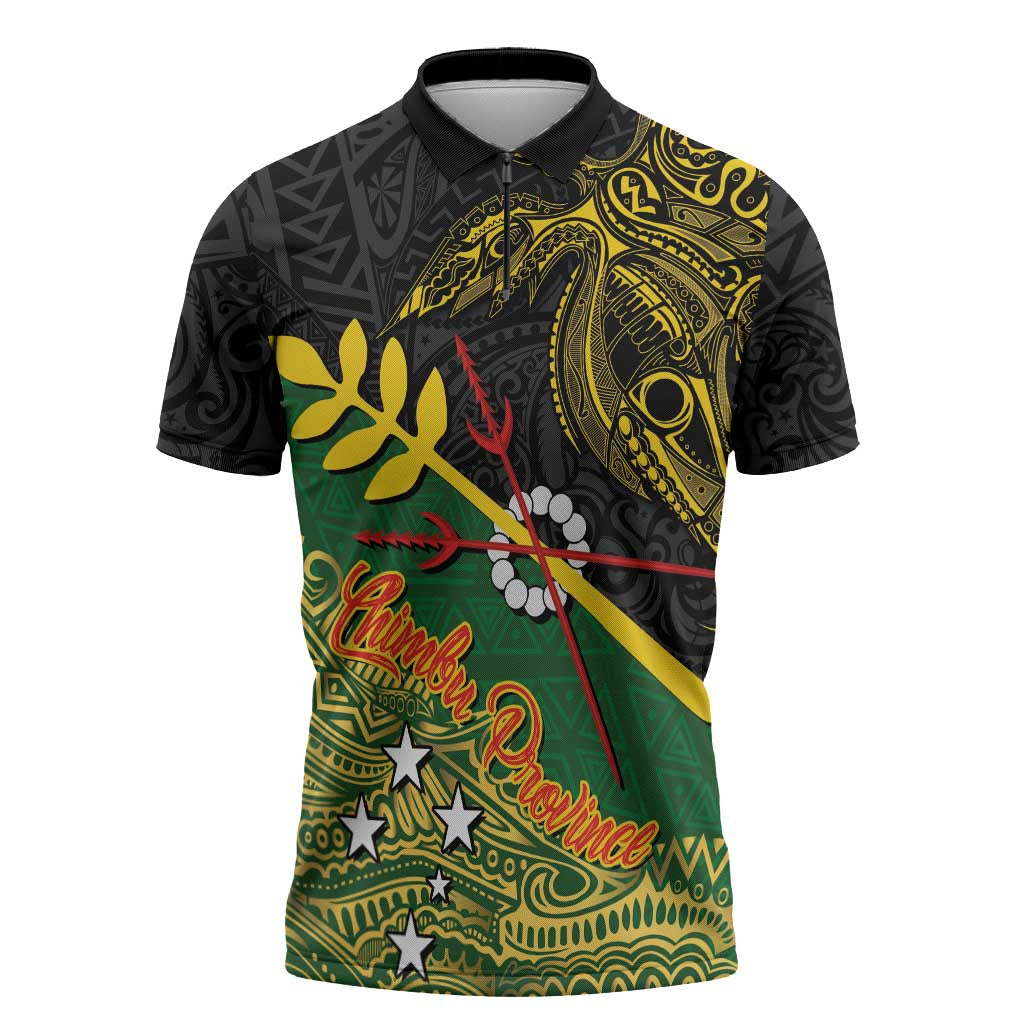 Personalized Chimpu Province Papua New Guinea Zipper Polo Shirt Bird-of-paradise Art Tattoo and Melanesian Motifs - Polynesian Pride