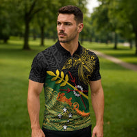 Personalized Chimpu Province Papua New Guinea Zipper Polo Shirt Bird-of-paradise Art Tattoo and Melanesian Motifs - Polynesian Pride