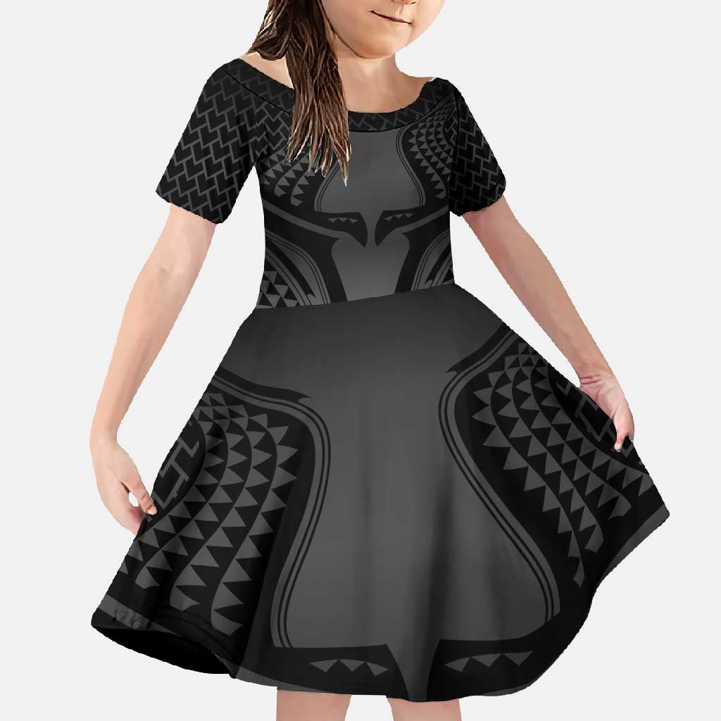 Hawaiian Kakau Art Tattoos Aquaman Style Family Matching Mermaid Dress and Hawaiian Shirt Special Edition LT03 Daughter's Dress Black - Polynesian Pride