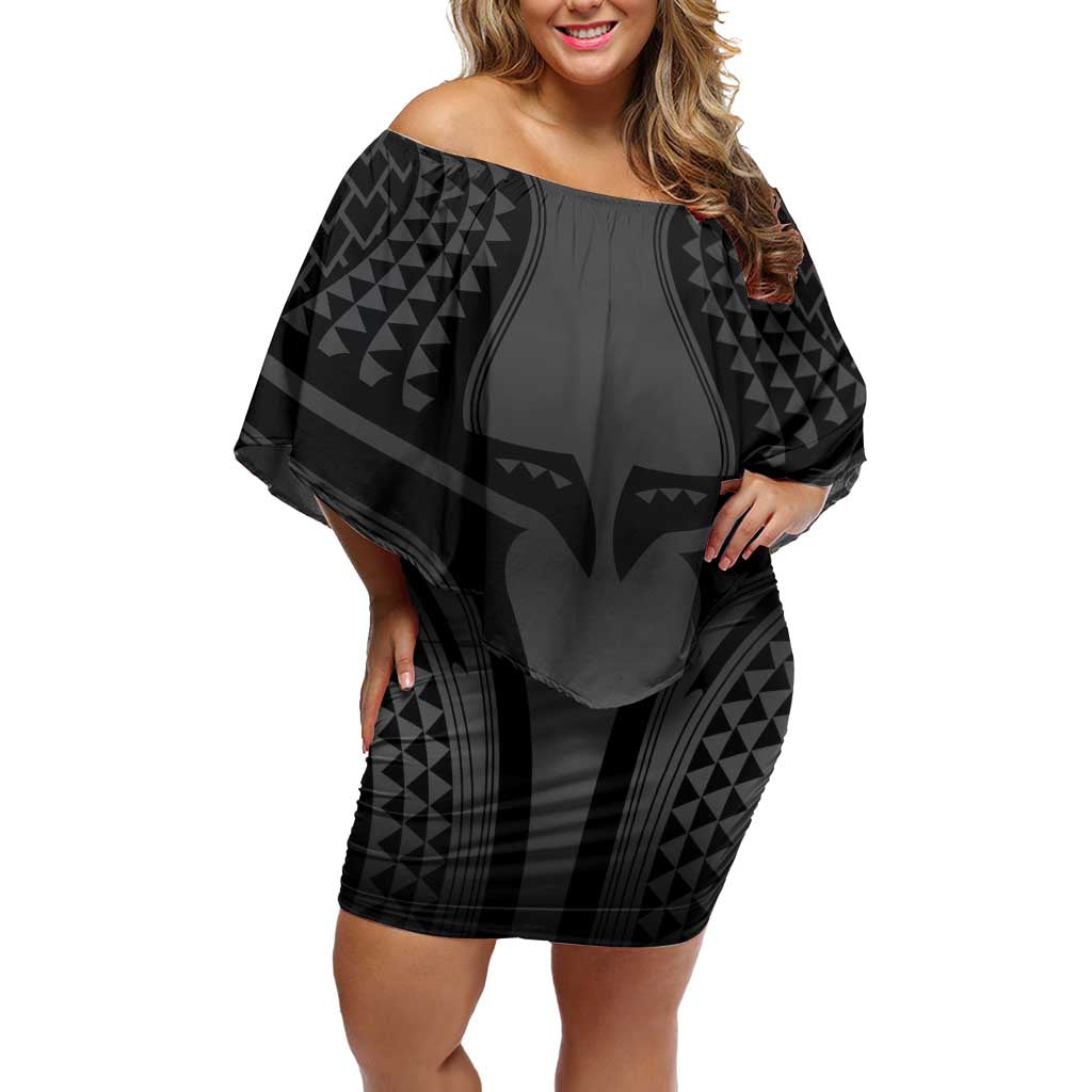 Hawaiian Kakau Art Tattoos Aquaman Style Family Matching Off Shoulder Short Dress and Hawaiian Shirt Special Edition LT03 Mom's Dress Black - Polynesian Pride