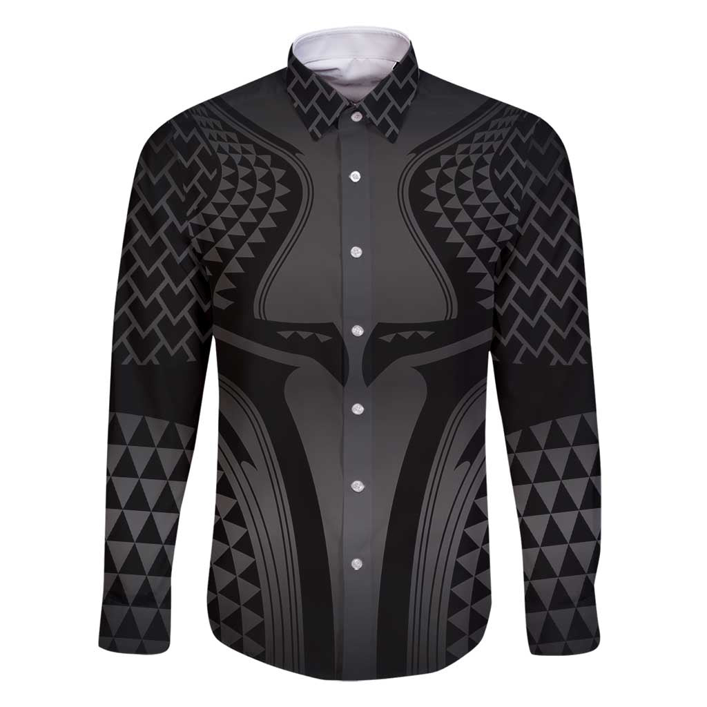 Hawaiian Kakau Art Tattoos Aquaman Style Family Matching Summer Maxi Dress and Hawaiian Shirt Special Edition LT03 Dad's Shirt - Long Sleeve Black - Polynesian Pride