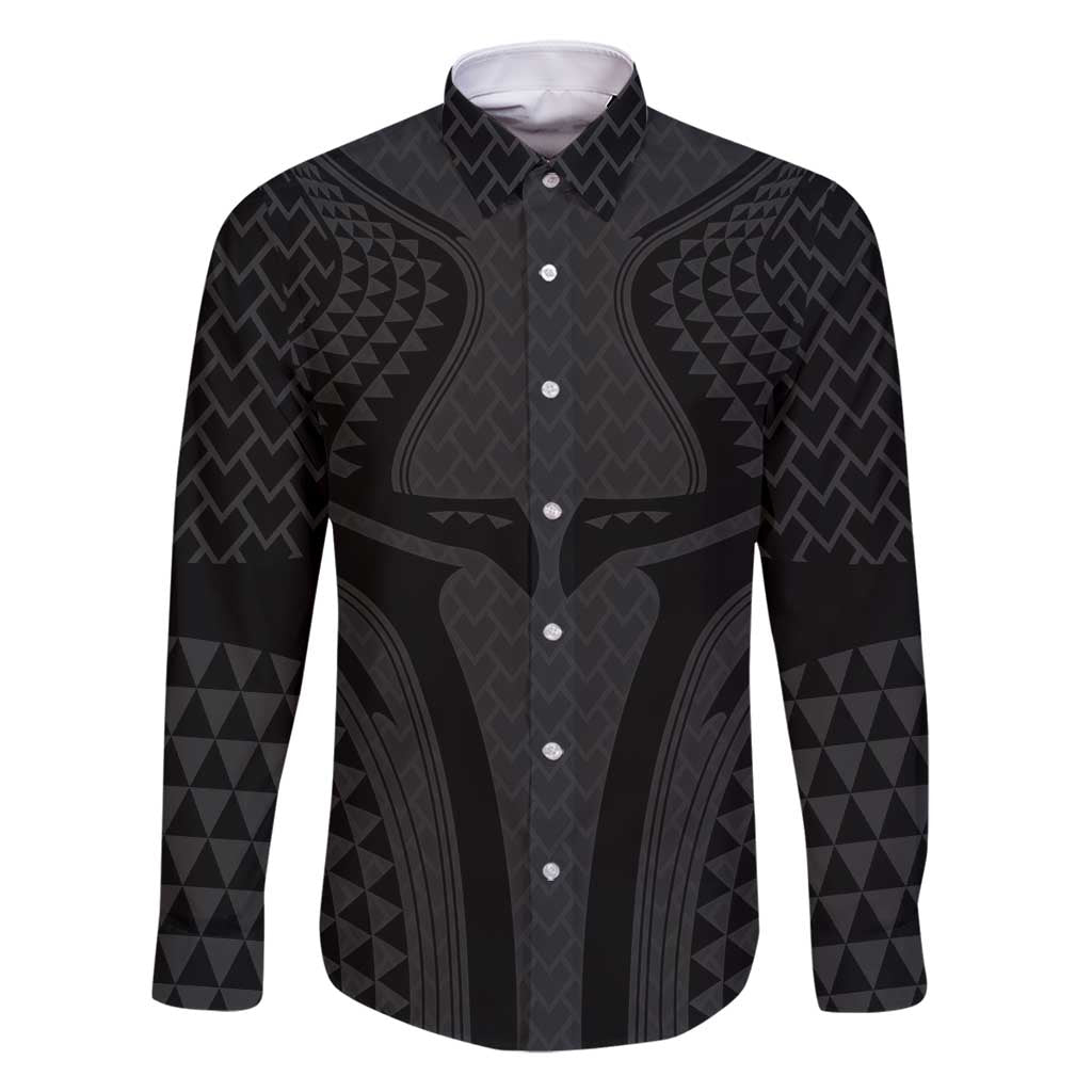 Hawaiian Kakau Art Tattoos Aquaman Style Family Matching Long Sleeve Bodycon Dress and Hawaiian Shirt Black Version LT03 Dad's Shirt - Long Sleeve Black - Polynesian Pride
