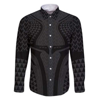 Hawaiian Kakau Art Tattoos Aquaman Style Family Matching Long Sleeve Bodycon Dress and Hawaiian Shirt Black Version LT03 Dad's Shirt - Long Sleeve Black - Polynesian Pride