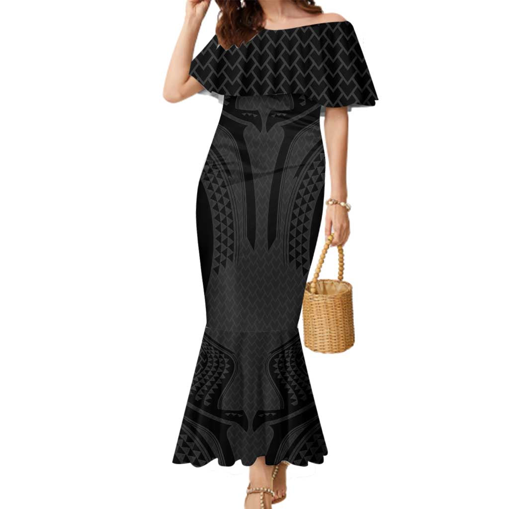 Hawaiian Kakau Art Tattoos Aquaman Style Family Matching Mermaid Dress and Hawaiian Shirt Black Version LT03 Mom's Dress Black - Polynesian Pride