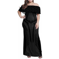 Hawaiian Kakau Art Tattoos Aquaman Style Family Matching Off Shoulder Maxi Dress and Hawaiian Shirt Black Version LT03 Mom's Dress Black - Polynesian Pride