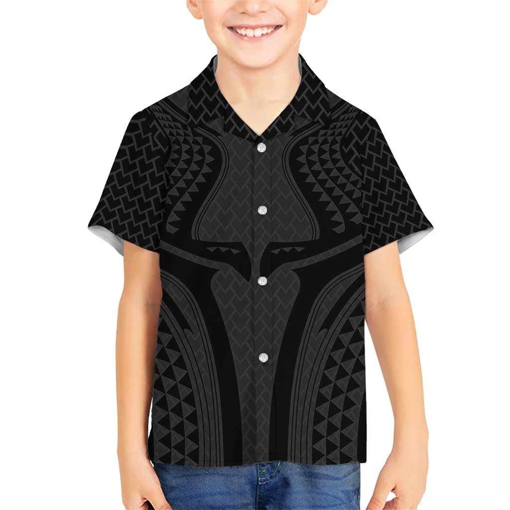Hawaiian Kakau Art Tattoos Aquaman Style Family Matching Off Shoulder Maxi Dress and Hawaiian Shirt Black Version LT03 Son's Shirt Black - Polynesian Pride
