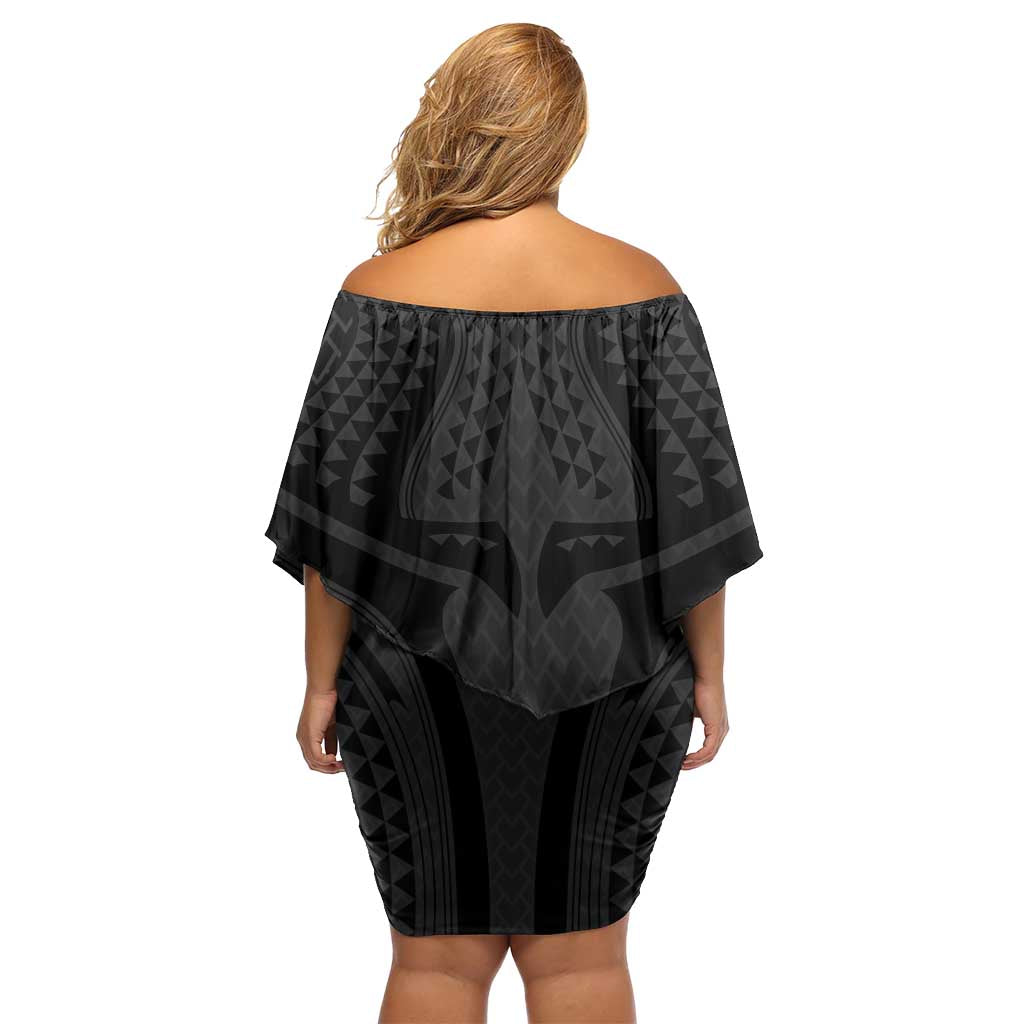 Hawaiian Kakau Art Tattoos Aquaman Style Family Matching Off Shoulder Short Dress and Hawaiian Shirt Black Version LT03 - Polynesian Pride