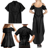 Hawaiian Kakau Art Tattoos Aquaman Style Family Matching Summer Maxi Dress and Hawaiian Shirt Black Version LT03 - Polynesian Pride