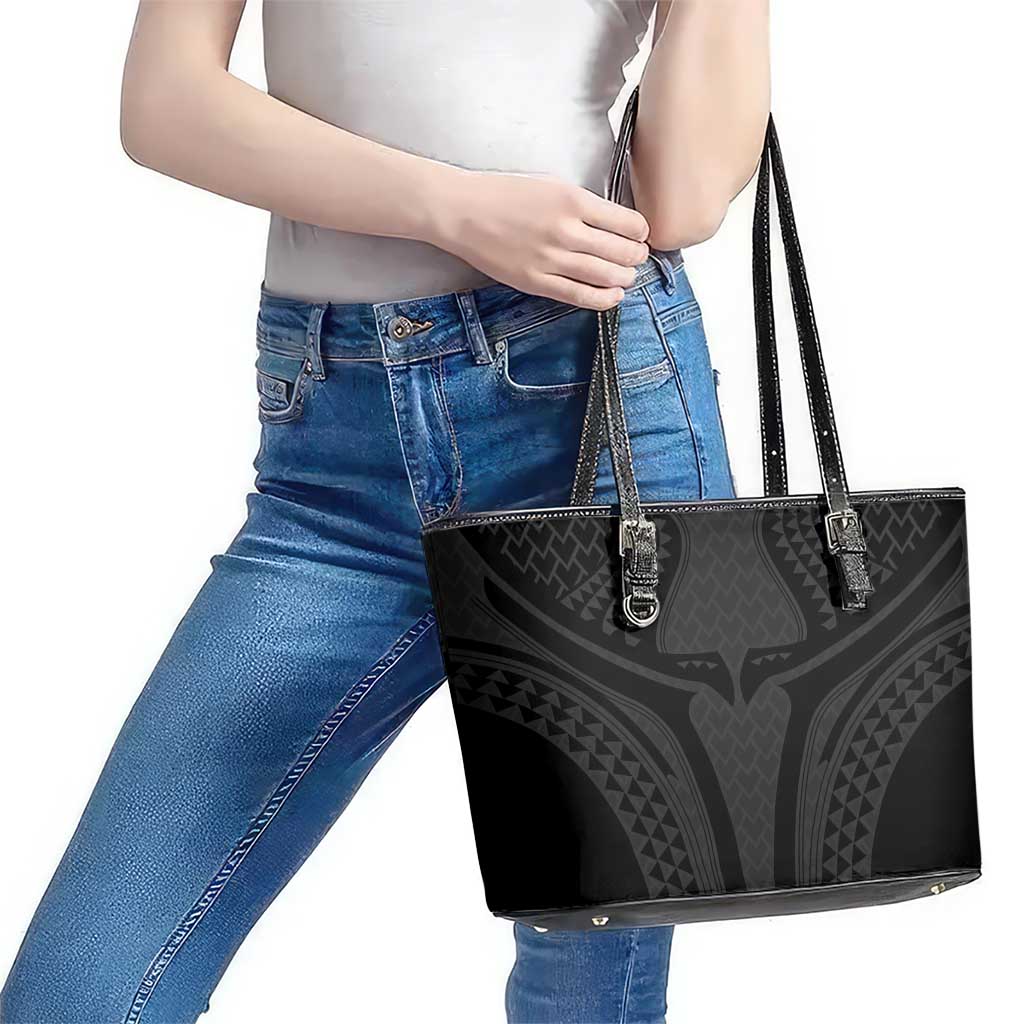 Hawaiian Kakau Art Tattoos Aquaman Style Leather Tote Bag Black Version - Polynesian Pride