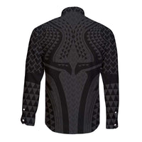 Hawaiian Kakau Art Tattoos Aquaman Style Long Sleeve Button Shirt Black Version LT03 - Polynesian Pride