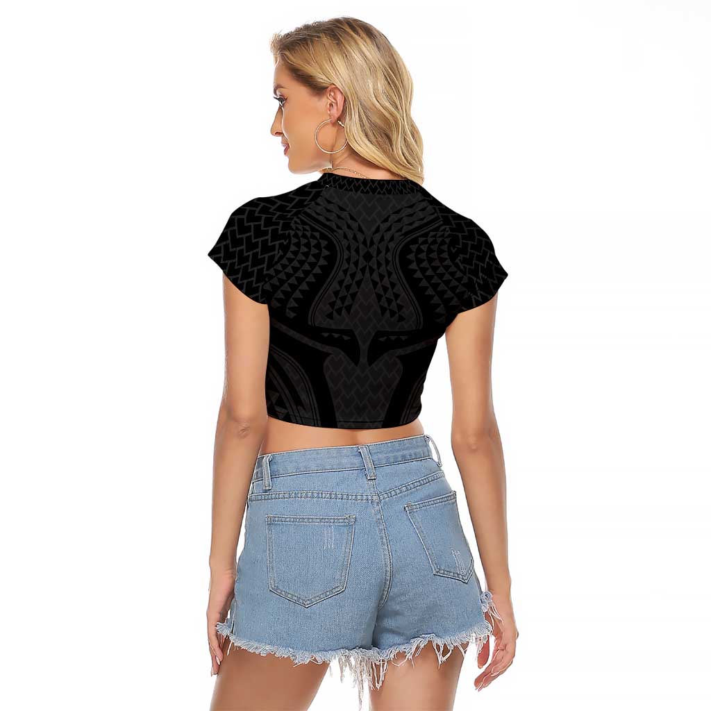 Hawaiian Kakau Art Tattoos Aquaman Style Raglan Cropped T Shirt Black Version - Polynesian Pride