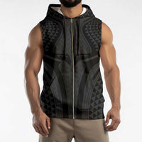 Hawaiian Kakau Art Tattoos Aquaman Style Sleeveless Zip Hoodie Black Version - Polynesian Pride